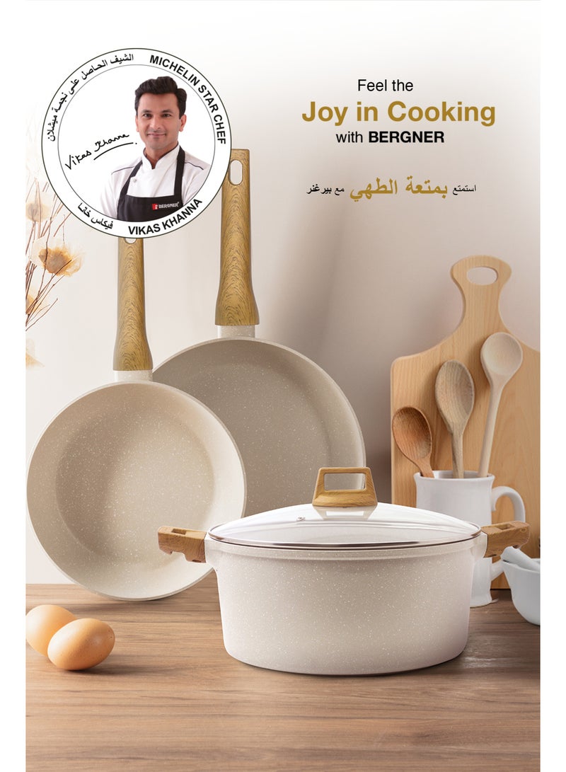 Bergner 32cm (9L) Cast Aluminum Casserole Dish with Glass Lid & Trivet, Non-Stick Marble Coating, Less Oil Use Healthy Cooking, Even Heating, Scratch Resistant, Induction & Gas Stove Compatible - Image 5